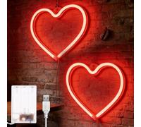 2 cartelli a forma di cuore rosso, con cuore al neon USB/funzionamento a batteria, luce al neon, per San Valentino, amore, lampada a LED, per matrimoni, ragazze, donne, camere, decorazioni da parete