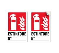 2 Cartelli Adesivi misura 20x30 cm per Estintore, in Vinile, con laminazione protettiva: antigraffio e anti UV, pittogramma estintore segnaletica di sicurezza.