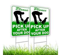 2 cartelli con scritta in lingua inglese "Please Pick Up After Your Dog", 20,3 x 30,5 cm, double-face, in coroplast senza cacca