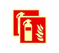 2 cartelli fotoluminescenti per estintore, 150 mm x 150 mm, in vinile autoadesivo, ad alta visibilità, si illuminano al buio, segnaletica di sicurezza per luoghi di lavoro e case nel Regno Unito