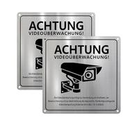 2 cartelli per videosorveglianza, con GDPR, 15 x 15 cm, in alluminio, per la sorveglianza della fotocamera, autoadesivi con 4 fori per interni ed esterni
