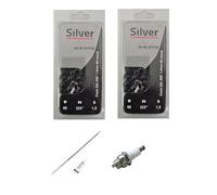2 Catene da 66 Maglie Passo 0.325" Spessore 058" 1.5mm, per Motoseghe Scoppio 26cc 43cc Set Ricambio 2 Catene + 1 Tubetto di Grasso Lubrificante + Lima affilacatena + Candela L7T
