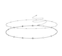 2 catene per il corpo a strati placcate in argento 14 K, catena per la vita del ventre per le donne con perline in argento a strati con perle cubane satellitari perline corda moneta ciondolo cuore