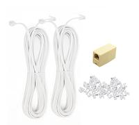 2 cavi di prolunga per telefono da maschio a maschio, cavo piatto con spina standard RJ11 6P4C e accoppiatore da 1 in linea, 50 supporti per morsetti per cavi