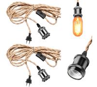 2 cavi per lampada vintage E27, lampada a sospensione vintage con spina, lampada a sospensione con spina, cavo per lampada con interruttore con corda di canapa da 4,6 m, fai da te a testa singola