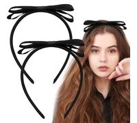 2 cerchietti neri con fiocco per ragazze e donne, Alice Band Royal e Sporting Celebrations School Dress Up Days, graziose fasce per capelli con fiocco per Natale, Giornata mondiale del libro, festa di
