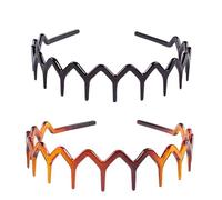 2 cerchietti per capelli a zigzag con pettine per denti, per donne e ragazze, pettine per capelli mossi, fascia in plastica, accessori per capelli (nero, marrone)