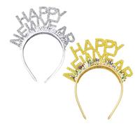 2 cerchietti per capelli con scritta "Happy New Year", glitterati, per | Set di fasce per capelli NYE oro e argento, con lettere glitterate, accessori per feste di Capodanno 2027 e accessori per