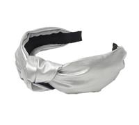 2 cerchietti per capelli da donna, in pelle, con nodi, larghi, in pelle PU, antiscivolo, per capelli, stile retrò, per tutti i giorni, spiaggia, battesimi, argento