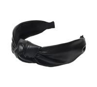 2 cerchietti per capelli da donna, in pelle, con nodi, larghi, in pelle PU, antiscivolo, per capelli, stile retrò, per tutti i giorni, spiaggia, battesimi, colore nero