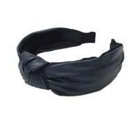 2 cerchietti per capelli da donna, in pelle, con nodi, larghi, in pelle PU, antiscivolo, per capelli, stile retrò, per tutti i giorni, spiaggia, battesimi, blu navy