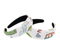 2 cerchietti per capelli da donna, motivo auto dei cartoni animati, fiumi, colline, alberi, antiscivolo, per trucco, fascia larga per capelli, turbante, per doccia