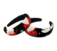 2 cerchietti spessi e imbottiti, con fiocchi di neve e Babbo Natale, neri, vintage, in velluto, per ragazze, donne e uomini