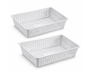 2 Cesta Vaschetta Rettangolare Forata Bianca per Alimenti cm. 40x30x10