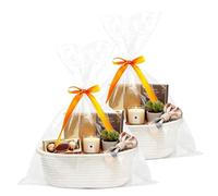 2 cesti regalo vuoti: cestino vuoto con sacchetti regalo e nastri, cestino intrecciato per regali, corda di cotone, cesti per baby shower, compleanno, Natale, matrimonio, Pasqua, grazie al raccolto