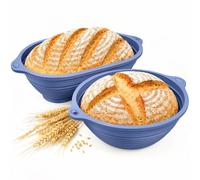 2 Cestini di Lievitazione In Silicone per Pane, Ovale da 29 Cm e Rotondo da 25 Cm, con Bordo In Acciaio Rinforzato Integrato,Cestini di Lievitazione In Silicone per Impasti, Pizza e Pasticcini (Blu)