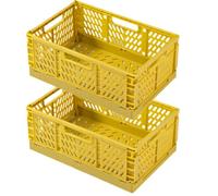 2 Cestino Portaoggetti Pieghevole,Impilabile Cassette Plastica,Cassetta Pieghevole in Plastica,Cassette Plastica Pieghevoli per La Cucina,Bagno,Ufficio (Giallo, 43×29×17cm)