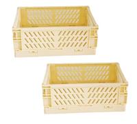 2 Cestino Portaoggetti Pieghevole,Impilabile Cassette Plastica,Cassetta Pieghevole in Plastica,Cassette Plastica Pieghevoli per La Cucina,Bagno,Ufficio (Giallo, 25×16×10cm)