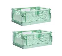 2 Cestino Portaoggetti Pieghevole,Impilabile Cassette Plastica,Cassetta Pieghevole in Plastica,Cassette Plastica Pieghevoli per La Cucina,Bagno,Ufficio (Verde, 20×15×9cm)