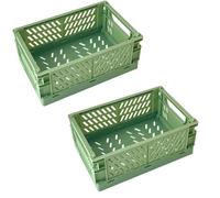 2 Cestino Portaoggetti Pieghevole,Impilabile Cassette Plastica,Cassetta Pieghevole in Plastica,Cassette Plastica Pieghevoli per La Cucina,Bagno,Ufficio (Verde, 25×16×10cm)