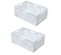2 Cestino Portaoggetti Pieghevole,Impilabile Cassette Plastica,Cassetta Pieghevole in Plastica,Cassette Plastica Pieghevoli per La Cucina,Bagno,Ufficio (Bianco, 30×20×12cm)