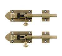 2 chiavistelli per porta, in ottone massiccio anticato, asta da 0,9 cm, lunghezza 15 cm, per finestre, cancelli in legno, porta scorrevole, con fori per viti preforati