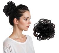 2 chignon disordinati da donna, extension sintetiche naturali opache per coda di cavallo e updos, leggero e morbido, ondulato, riccio, elastico, per migliorare il volume (marrone chiaro-nero)
