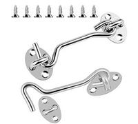 2 chiusure a gancio e occhiello, 10 cm, in acciaio inox, con viti, per porte interne, cancelli, capannoni, bagno, camera da letto (argento)