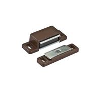 2 Chiusure Magnetiche per Ante - Magneti per Armadi, Cassetti, Porte, Camper, Barche - Ferma Porta Magnetico - Calamita Blocca Cassetto - Forza 4 con Piastra - Set da 2 Pezzi con Viti - Marrone