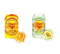 2 Chupa Chups Sparkling Lattine da 33cl Gusto Melone, Arancia Bevanda Frizzante