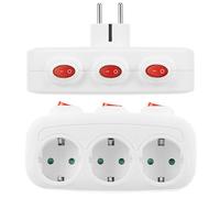2 ciabatta elettrica commutabile singolarmente, 16 A, 250 V, 3 prese, con interruttore e protezione da sovraccarico, presa di distribuzione portatile per soggiorno, camera da letto, cucina, ufficio