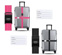 2 Cinghie a Croce per valigie con Lucchetto a Combinazione 4,2 m Cinghia per Valigia con Serratura e Targhetta per il Nome Cinghie Fissaggio Valigie Regolabili