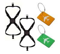 2 cinghie per bagagli, 2 etichette per bagagli, cinghie di fissaggio per bagagli, elastici per valigia, elastici elastici