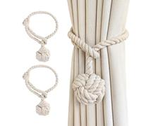 2 cinghie per tende, corde per tende, fermaglio per tende, fermagli per corda, cinghie per tende, corde intrecciate a mano, corde in cotone e lino, decorazioni per la casa (bianco rotto)