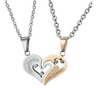 2 Ciondoli+2 Catenine Uomo Donna Acciaio & Oro Rosa Amare Devozione Nuovo Cuore