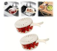 2 ciotole multifunzione per frutta con colino, cestello di scarico 2 in 1 e contenitore per frutta con coperchio, ciotola per la frutta, per cucina, frigorifero, picnic e campeggio (1QT + 1QT)