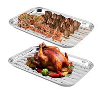 2 ciotole per barbecue, 35 x 24,5 cm, in acciaio inox, con fori, per barbecue a gas, per verdure, pesce o carne, barbecue a gas