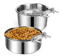 2 ciotole per cani in acciaio inox, resistenti e anti-fuoriuscite, per gabbie, gabbie, per acqua e cibo per cani di taglia media e grande (18 x 8,9 cm e 16 x 6,6 cm)