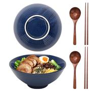 2 ciotole ramen da 1200 ml, in ceramica con bacchette e cucchiai, per pasta istantanea, zuppa, pasta, Pho, Udon e Soba, 20 cm, ciotola grande