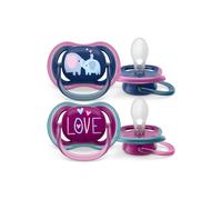 Ciuccio Philips Avent ultra air - 2 ciucci leggeri e traspiranti per bambini da 18 mesi in su, senza BPA, con custodia da trasporto per sterilizzatore (modello SCF349/22)