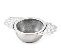 2 colini da tè in acciaio inox argentato, con ciotole gocciolanti, filtro per tè sfuso con manici, maglia fine per tazza da 6,3 - 10,2 cm