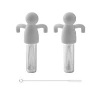2 colino da tè grigio in acciaio inox, 1 spazzola di paglia, colino da tè con manico in silicone, filtro da tè, brodo creativo umanoide, filtro per residui di tè, filtro a maglia grossa