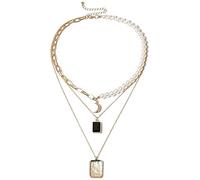 2 Collana Finta Perla Luna Ciondolo Quadrato Collana con ca