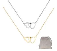 2 collane a forma di cuore da donna e 2 sacchetti grigio chiaro, collana a forma di cuore, ciondolo a forma di osso, lunghezza regolabile, adatto per regali per fidanzate (oro e argento)
