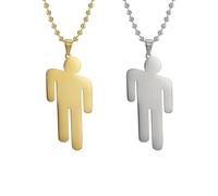 2 collane a forma di nano, in acciaio inox, misura 60 cm, adatte per San Valentino, Natale e regali di compleanno (in acciaio e oro)., 60 cm, Acciaio inossidabile