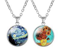 2 collane artistiche vintage con ciondolo a forma di notte stellata, da donna, con ciondolo a forma di notte stellata, idea regalo per pittura impressionista, Standard, Vetro, Nessuna pietra preziosa