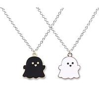 2 collane con ciondolo a forma di fantasma in bianco e nero per donne, uomini, ragazze, ragazzi, migliori amici, incantevoli fantasmi, collana di fascino per coppie, gioielli per Halloween