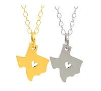 2 collane con mappa del Texas, con ciondolo a forma di cuore in titanio lucido in acciaio al titanio, souvenir di viaggio Texas