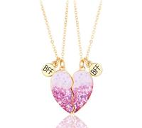 2 collane magnetiche per migliori amiche, collane magnetiche abbinate a cuore diviso per ragazze, gioielli dell'amicizia con paillettes glitterate con catena regolabile, confezione regalo e biglietto