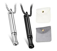 2 Collane Respiratorie per Smettere di Fumare e Gestire Ansia e Stress - Argento e Nero con 2 Borse Portaoggetti